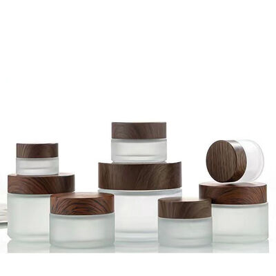 5g 10g 15g 30g 50g Vaso di crema di vetro congelato vuoto Cosmetici Contenitori in legno naturale per crema per occhi Maschera viso