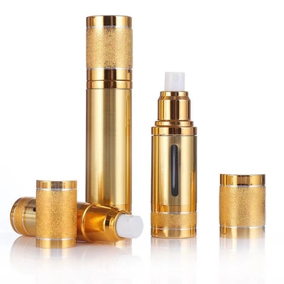 Bottiglia senza aria in alluminio da 50 ml in argento-oro con diverse pompe per cosmetici