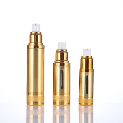 Bottiglia senza aria in alluminio da 50 ml in argento-oro con diverse pompe per cosmetici