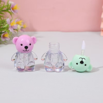 2ml Cute Bear Head Cap Plastic Lip Glaze Tube in vari colori con chiusura del cappuccio a vite e stampa personalizzata