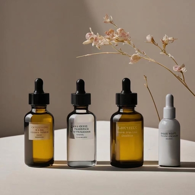 Bottiglia di olio essenziale di ambra per viaggiatori con testa di gocciolante di plastica e pipetta di vetro 5ml 10ml 30ml 50ml 100ml