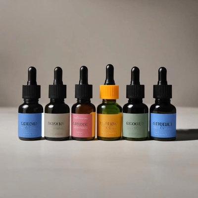 Bottiglia di olio essenziale di ambra per viaggiatori con testa di gocciolante di plastica e pipetta di vetro 5ml 10ml 30ml 50ml 100ml