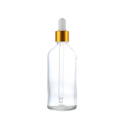 Vendita a caldo Bottiglia di olio essenziale di vetro vuoto e gocciolante con gonna in oro/argento in alluminio