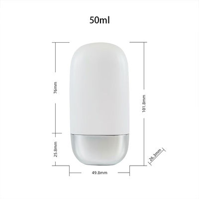 Bottiglia di crema solare PP in plastica all'ingrosso con tappo a doppia conchiglia in argento in dimensioni da 30 g e 50 g
