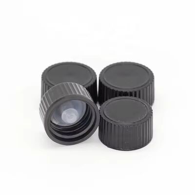 Guarnizione di tenuta a induzione con tappo a vite in plastica liscia a coste nere da 20 mm 24 mm 28 mm per flaconi cosmetici