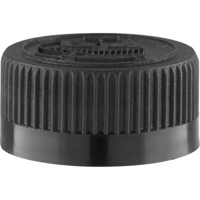 Guarnizione di tenuta a induzione con tappo a vite in plastica liscia a coste nere da 20 mm 24 mm 28 mm per flaconi cosmetici