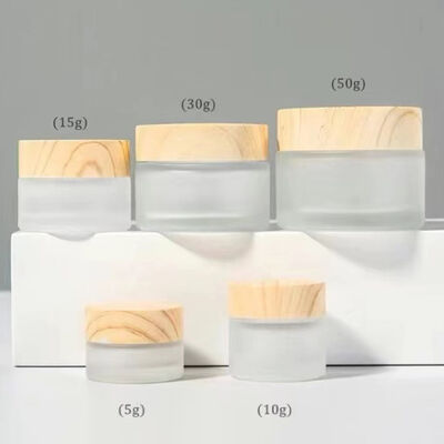 5g 10g 15g 30g 50g Bottoni vuoti di crema di vetro ghiacciata ricaricabili Cosmetici legno naturale Contenitori di stoccaggio a prova di perdite per i viaggi per la crema per gli occhi Maschera per il viso Cura della pelle