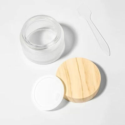5g 10g 15g 30g 50g Bottoni vuoti di crema di vetro ghiacciata ricaricabili Cosmetici legno naturale Contenitori di stoccaggio a prova di perdite per i viaggi per la crema per gli occhi Maschera per il viso Cura della pelle