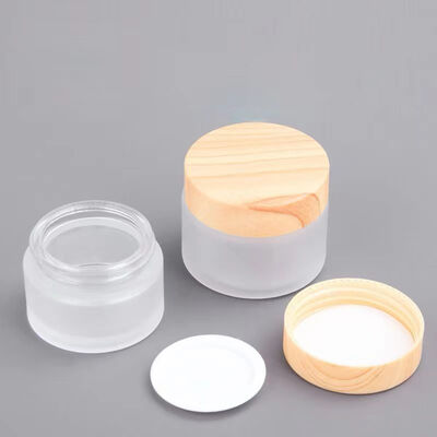5g 10g 15g 30g 50g Vaso di crema di vetro congelato vuoto Cosmetici Contenitori in legno naturale per crema per occhi Maschera viso