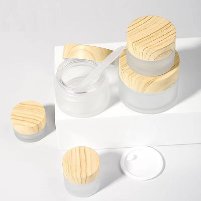 5g 10g 15g 30g 50g Vaso di crema di vetro congelato vuoto Cosmetici Contenitori in legno naturale per crema per occhi Maschera viso