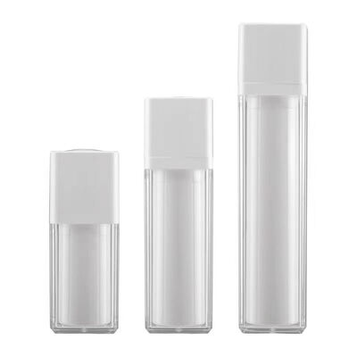 Bottiglia senza aria a forma quadrata 15 ml 30 ml 50 ml con pompa rotativa a serratura per prodotti per la cura della pelle